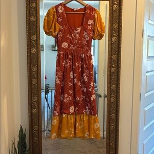 Walter Baker Cara Floral Print‎ Farmhouse Crepe de Chine Midi Dress Size XS